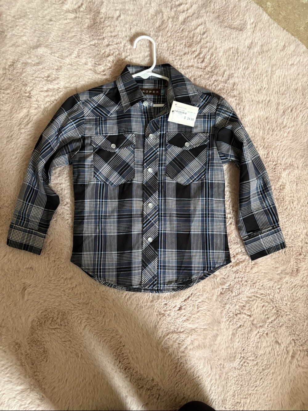 Roper Boys' Black & Gray Plaid Button-Up Shirt